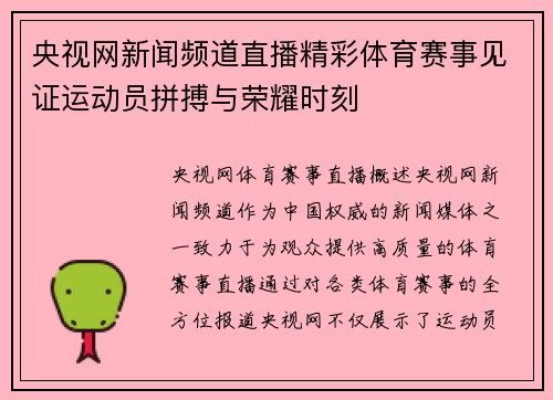 央视网新闻频道直播精彩体育赛事见证运动员拼搏与荣耀时刻
